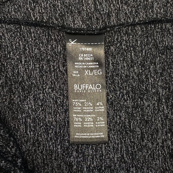 Buffalo Black & Grey Lightweight V-Neck Banded Hem Sweater XL Drop Long Sleeves - Picture 12 of 13